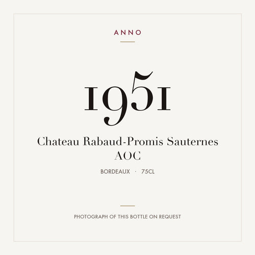 Chateau Rabaud-Promis Sauternes 1951 AOC 0,75l, Бордо — карточка урожая ANNO; фото настоящей бутылки по запросу