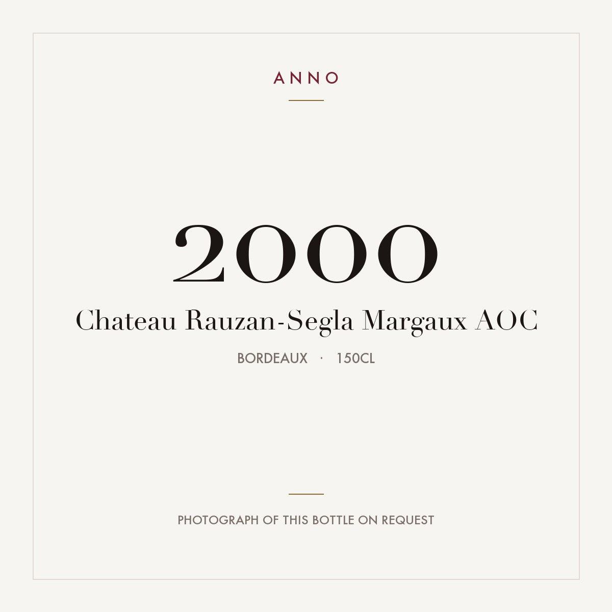 Chateau Rauzan-Segla Margaux 2000 AOC 1,5l from Bordeaux — ANNO vintage card; photograph of the actual bottle available on request