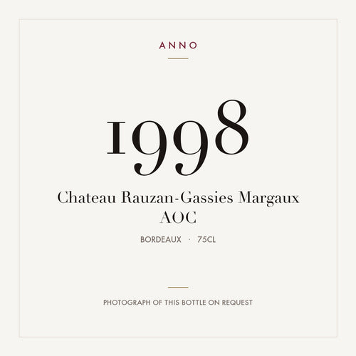 Chateau Rauzan-Gassies Margaux 1998 AOC 0,75l, Бордо — карточка урожая ANNO; фото настоящей бутылки по запросу
