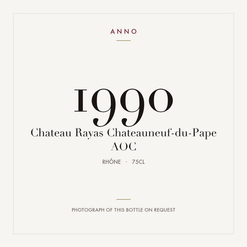 Chateau Rayas Chateauneuf-du-Pape 1990 AOC 0,75l from Rhône — ANNO vintage card; photograph of the actual bottle available on request