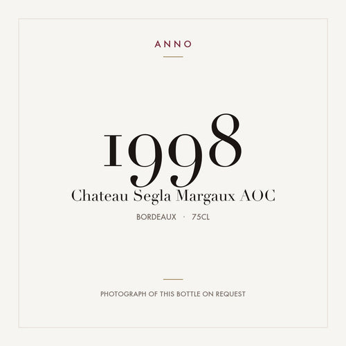 Chateau Segla Margaux 1998 AOC 0,75l from Bordeaux — ANNO vintage card; photograph of the actual bottle available on request