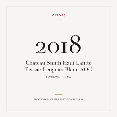 Chateau Smith Haut Lafitte Pessac-Leognan Blanc 2018 AOC 0,75l from Bordeaux — ANNO vintage card; photograph of the actual bottle available on request