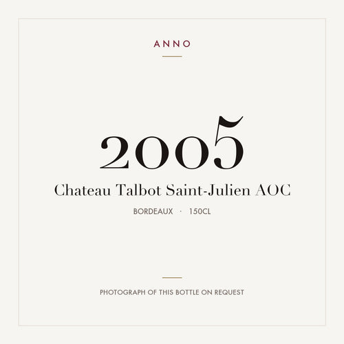Chateau Talbot Saint-Julien 2005 AOC 1,5l, Bordéus — cartão de colheita ANNO; fotografia da garrafa real disponível a pedido