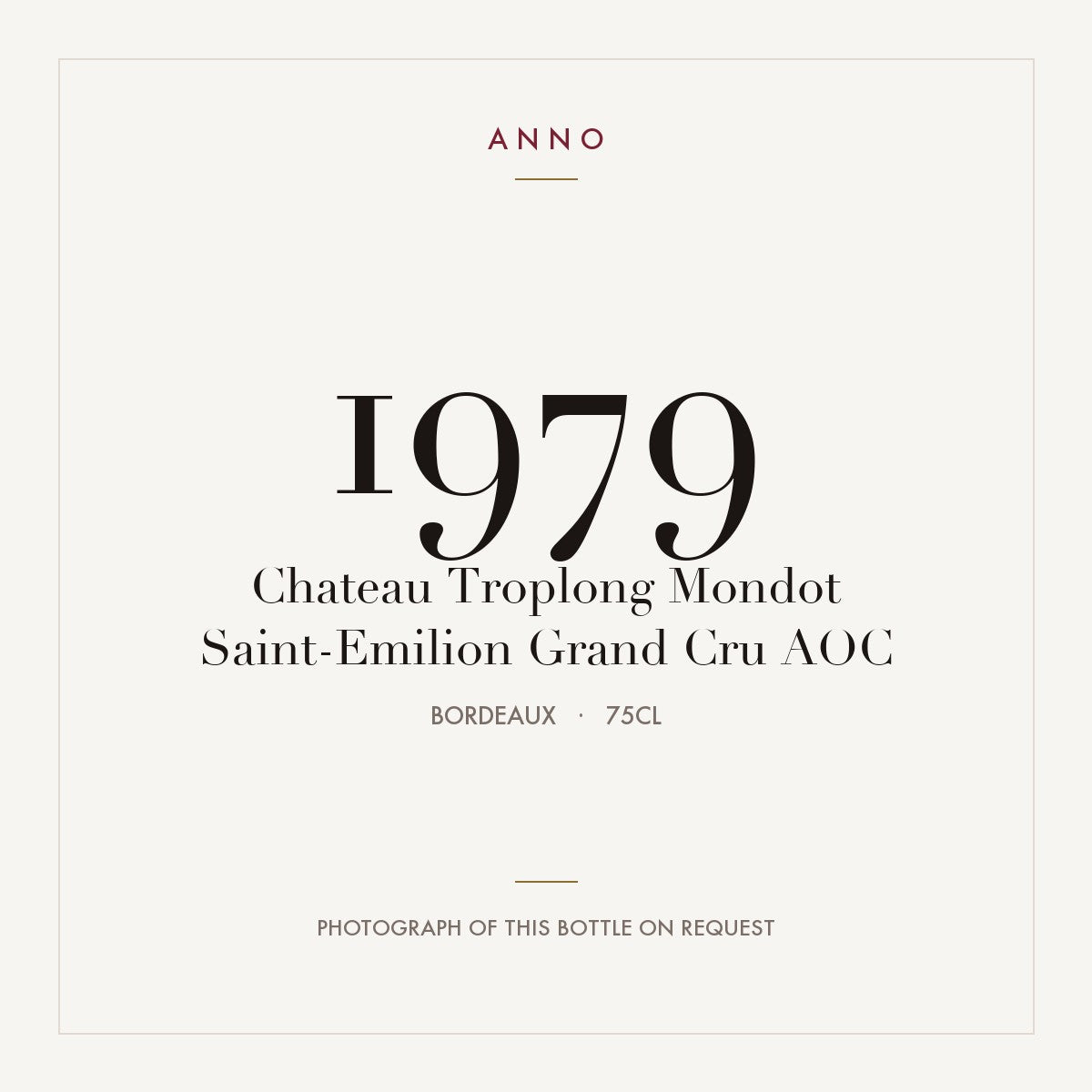 Chateau Troplong Mondot Saint-Emilion Grand Cru 1979 AOC 0,75l from Bordeaux — ANNO vintage card; photograph of the actual bottle available on request