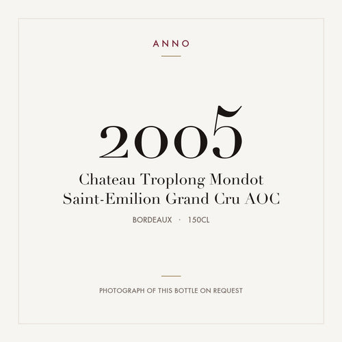 Chateau Troplong Mondot Saint-Emilion Grand Cru 2005 AOC 1,5l, Bordeaux — carte millésime ANNO ; photo de la bouteille réelle disponible sur demande