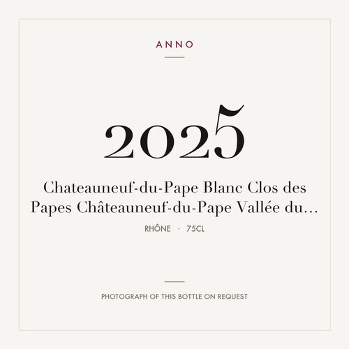 Clos des Papes Chateauneuf-du-Pape Blanc 2025 AOC 0,75l — карточка урожая ANNO; фото настоящей бутылки по запросу