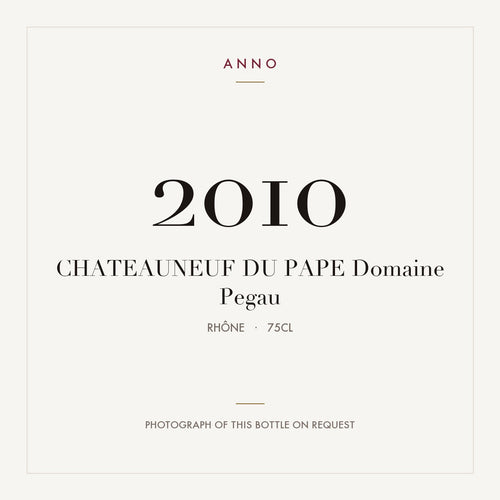 Domaine Pegau Chateauneuf-du-Pape 2010 AOC 0,75l — carte millésime ANNO ; photo de la bouteille réelle disponible sur demande