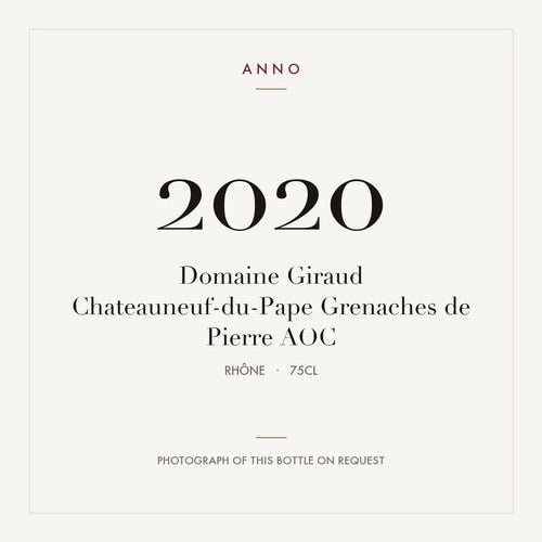 Domaine Giraud Chateauneuf-du-Pape Grenaches de Pierre 2020 AOC 0,75l from Rhône — ANNO vintage card; photograph of the actual bottle available on request