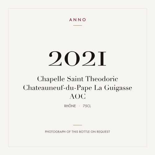 Chapelle Saint Theodoric Chateauneuf-du-Pape La Guigasse 2021 AOC 0,75l from Rhône — ANNO vintage card; photograph of the actual bottle available on request