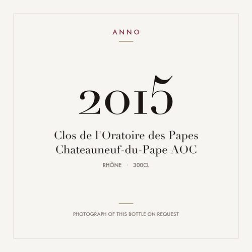 Clos de l'Oratoire des Papes Chateauneuf-du-Pape 2015 AOC 3l from Rhône — ANNO vintage card; photograph of the actual bottle available on request