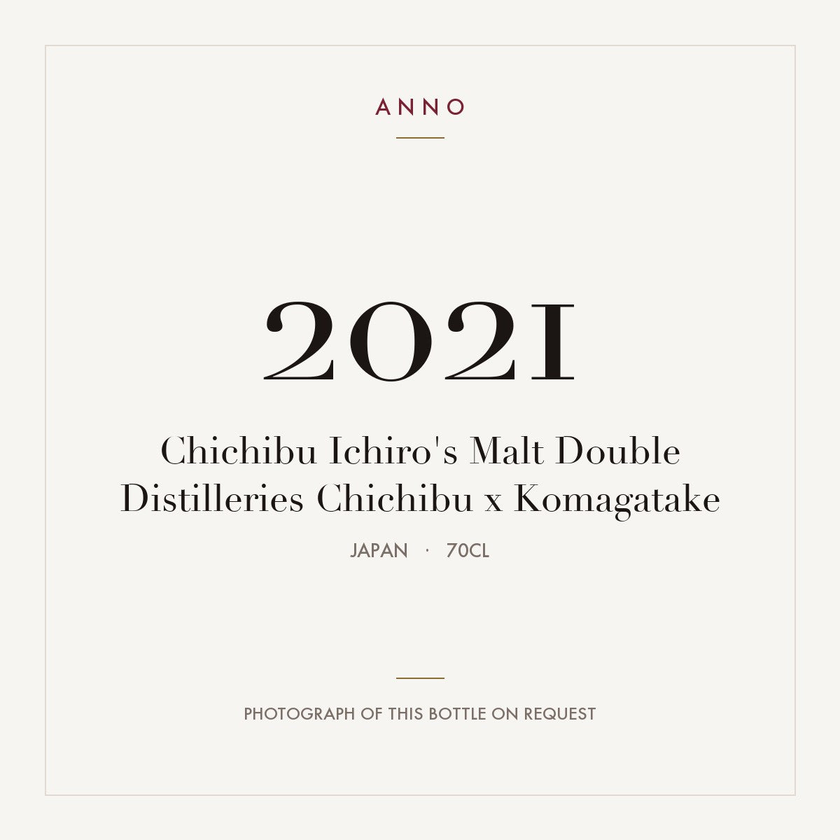 Chichibu Ichiro's Malt Double Distilleries Chichibu x Komagatake 2021 0,7l from Japan — ANNO vintage card; photograph of the actual bottle available on request