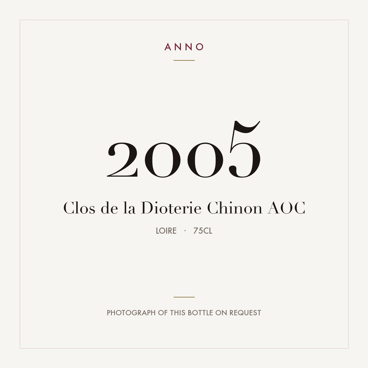 Clos de la Dioterie Chinon 2005 AOC 0,75l from Loire — ANNO vintage card; photograph of the actual bottle available on request