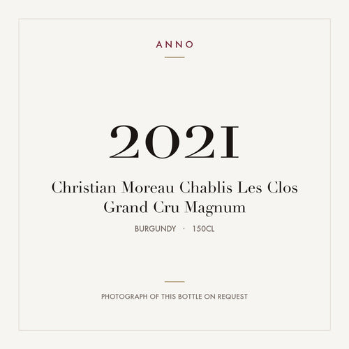 Christian Moreau Chablis Grand Cru Les Clos 2021 AOC 1,5l — ANNO-jaargangkaart; foto van de echte fles op aanvraag