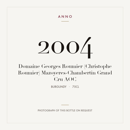 Domaine Georges Roumier (Christophe Roumier) Mazoyeres-Chambertin Grand Cru 2004 AOC 0,75l from Burgundy — ANNO vintage card; photograph of the actual bottle available on request
