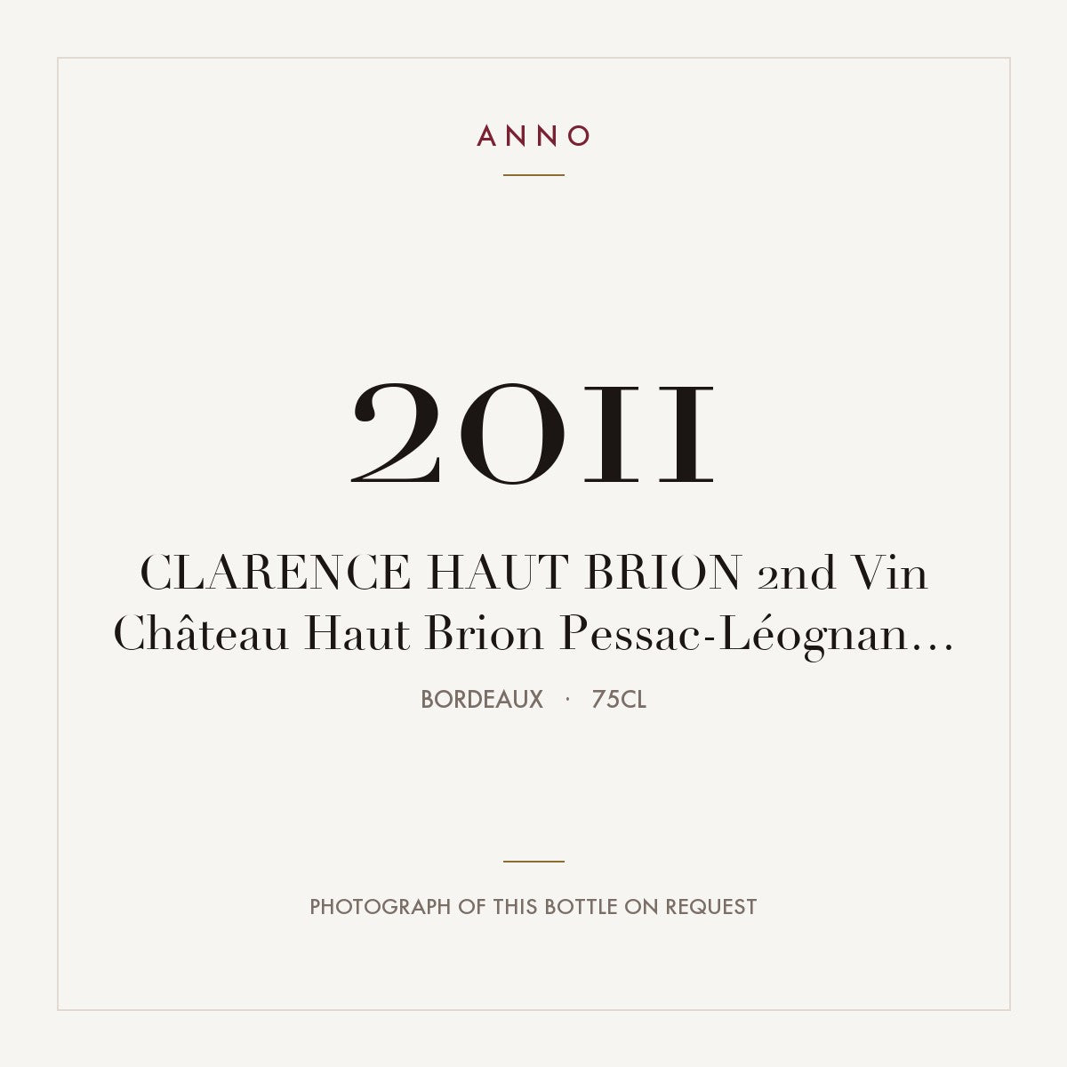 Chateau Haut-Brion Le Clarence de Haut-Brion Pessac-Leognan 2011 AOC 0,75l — ANNO vintage card; photograph of the actual bottle available on request