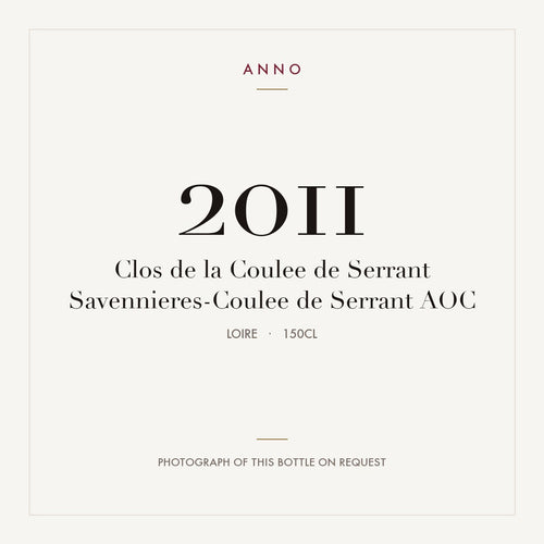 Clos de la Coulee de Serrant Savennieres-Coulee de Serrant 2011 AOC 1,5l, Loire — ANNO-årgangskort; foto af den faktiske flaske på forespørgsel