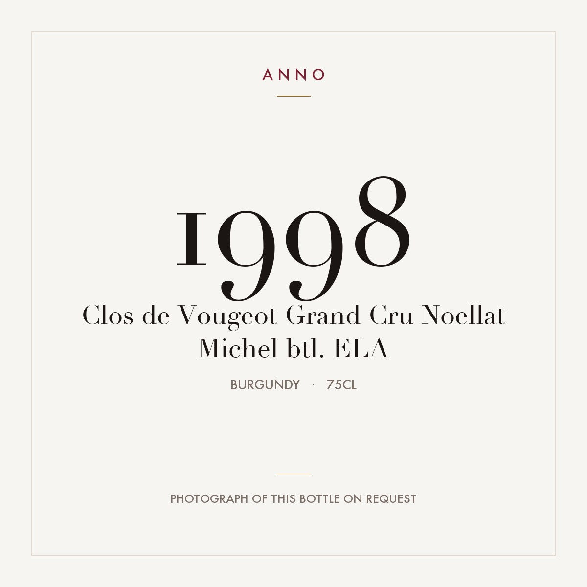 Michel Noellat Clos de Vougeot Grand Cru 1998 AOC 0,75l — ANNO vintage card; photograph of the actual bottle available on request