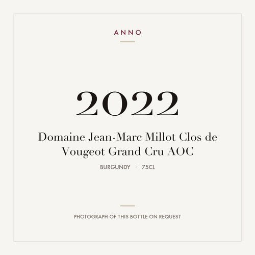 Domaine Jean-Marc Millot Clos de Vougeot Grand Cru 2022 AOC 0,75l from Burgundy — ANNO vintage card; photograph of the actual bottle available on request