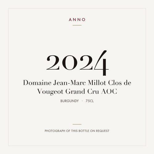Domaine Jean-Marc Millot Clos de Vougeot Grand Cru 2024 AOC 0,75l from Burgundy — ANNO vintage card; photograph of the actual bottle available on request
