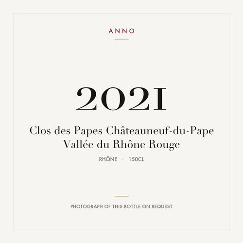 Clos des Papes Chateauneuf-du-Pape 2021 AOC 1,5l — ANNO-jaargangkaart; foto van de echte fles op aanvraag