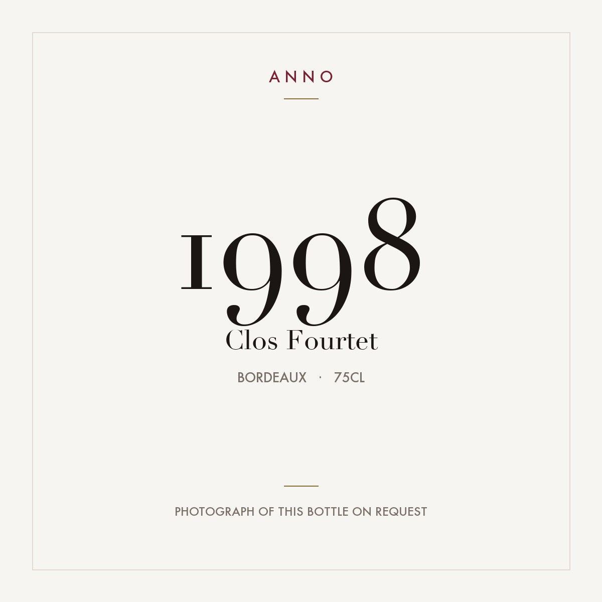 Clos Fourtet Saint-Emilion Grand Cru 1998 AOC 0,75l — ANNO vintage card; photograph of the actual bottle available on request