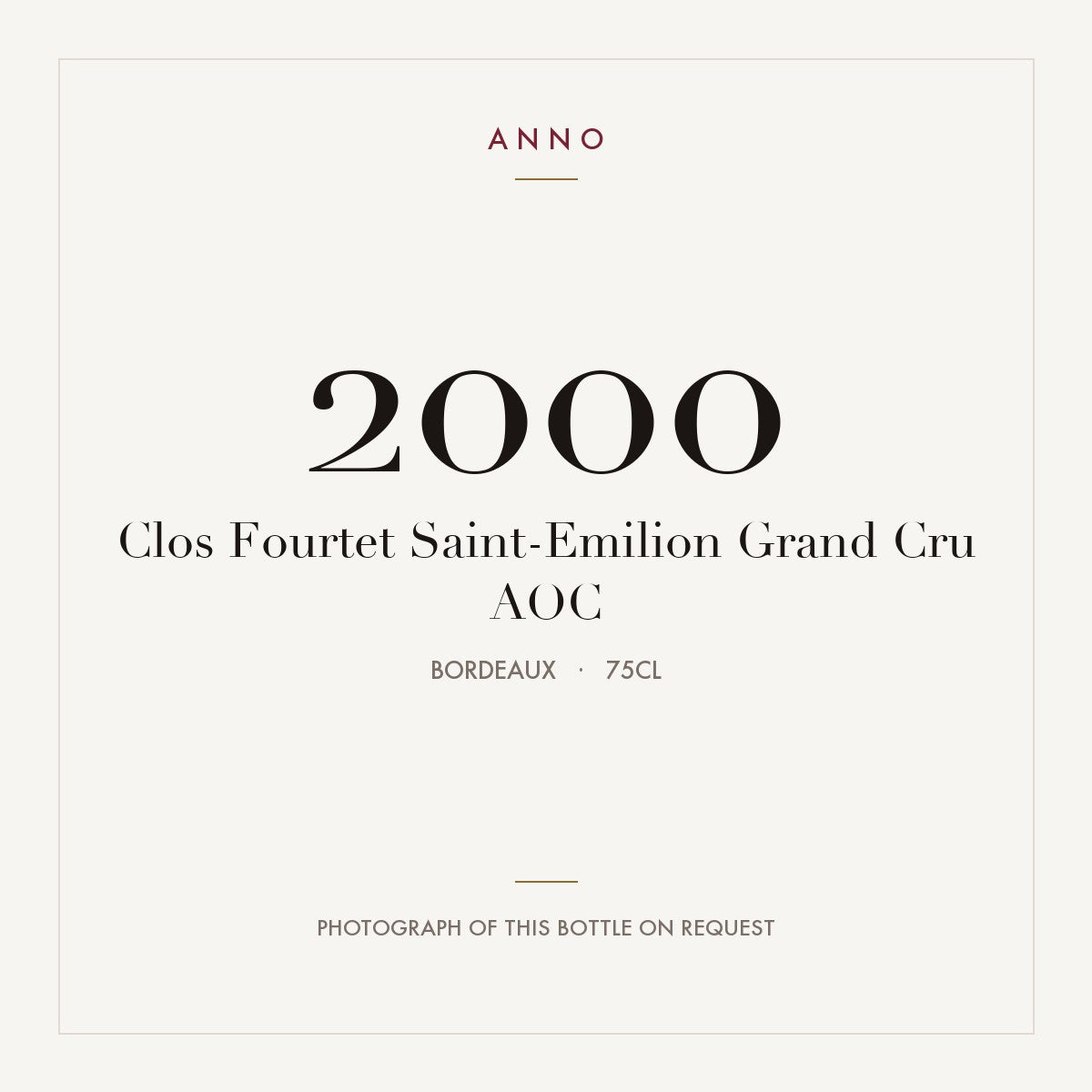 Clos Fourtet Saint-Emilion Grand Cru 2000 AOC 0,75l from Bordeaux — ANNO vintage card; photograph of the actual bottle available on request
