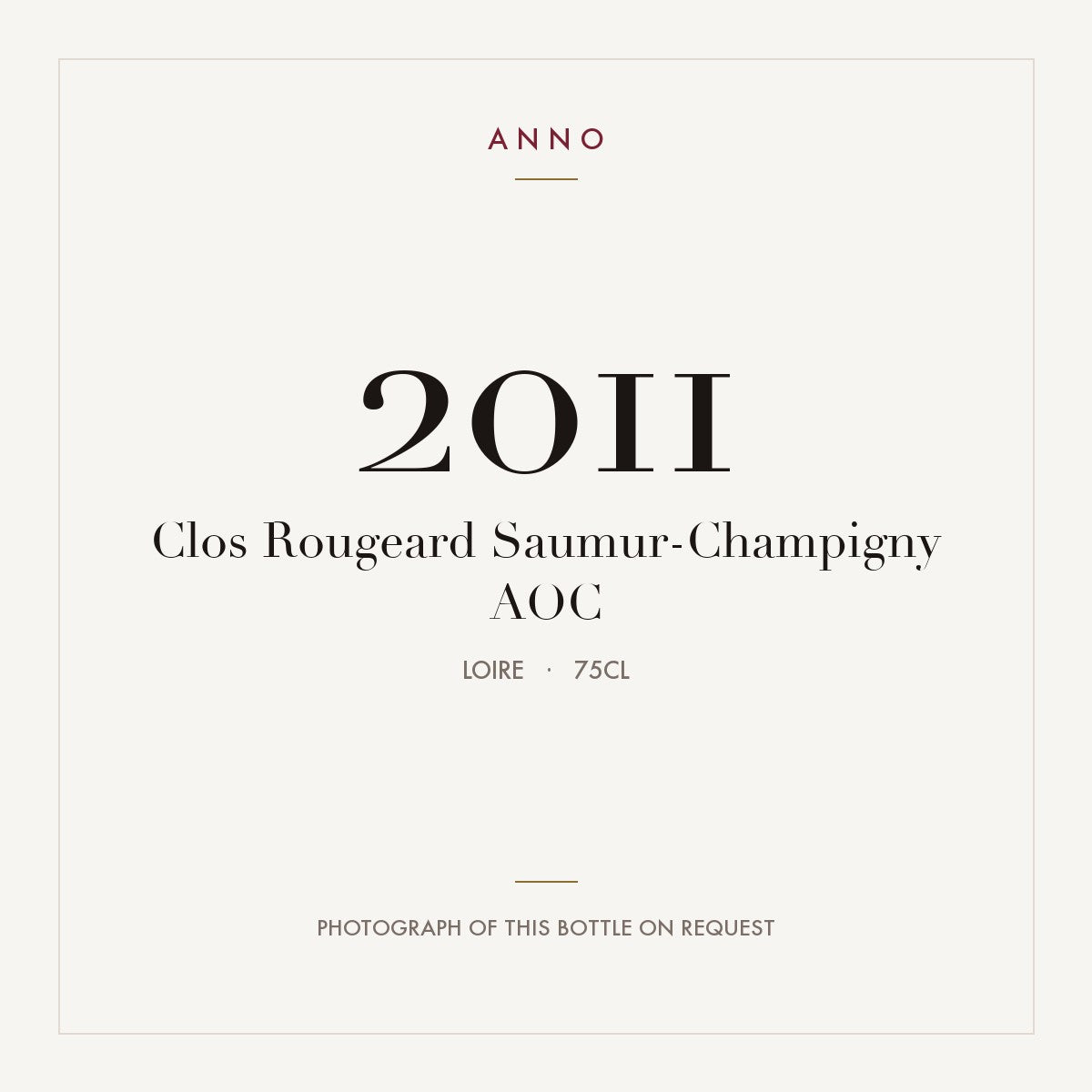 Clos Rougeard Saumur-Champigny 2011 AOC 0,75l, Loire — carte millésime ANNO ; photo de la bouteille réelle disponible sur demande
