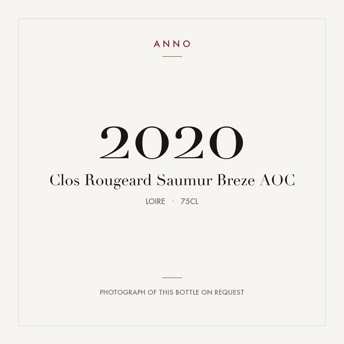 Clos Rougeard Saumur Breze 2020 AOC 0,75l, Loira — card dell'annata ANNO; foto della bottiglia reale disponibile su richiesta