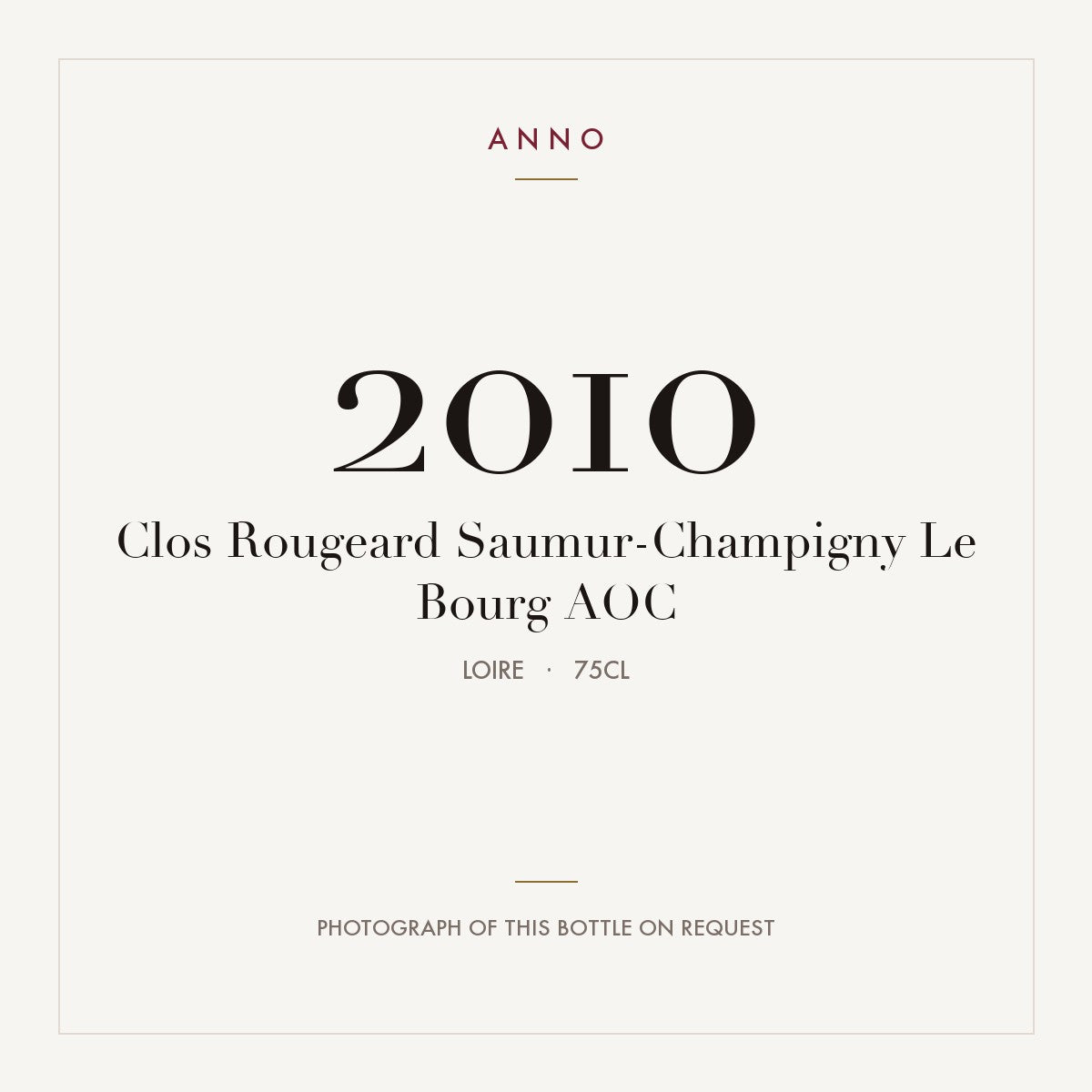 Clos Rougeard Saumur-Champigny Le Bourg 2010 AOC 0,75l, Loira — card dell'annata ANNO; foto della bottiglia reale disponibile su richiesta