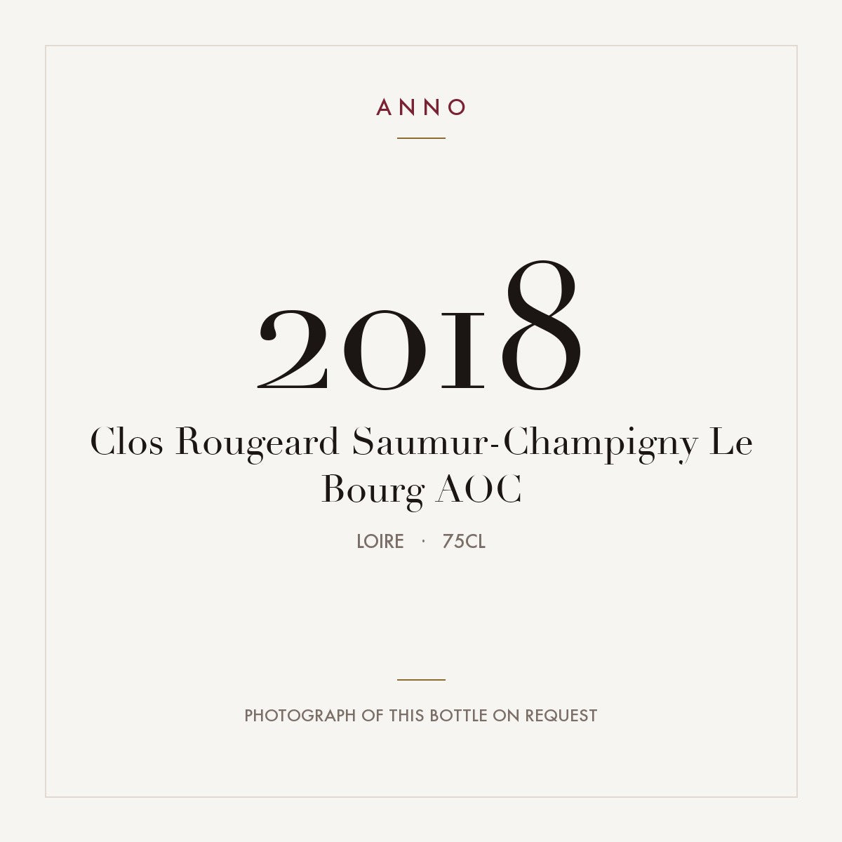 Clos Rougeard Saumur-Champigny Le Bourg 2018 AOC 0,75l, Loire — carte millésime ANNO ; photo de la bouteille réelle disponible sur demande