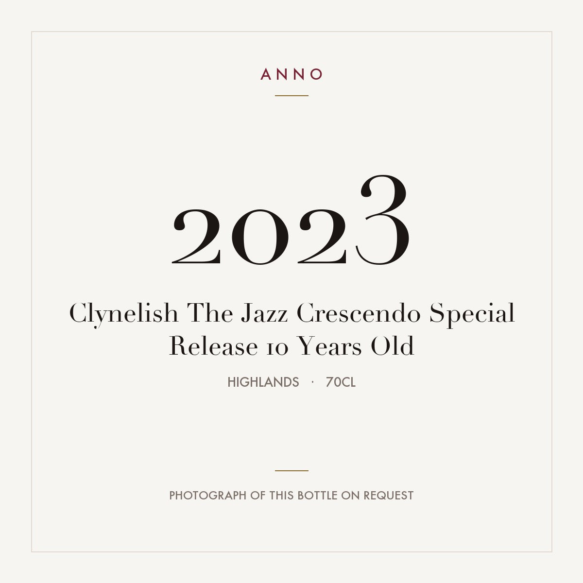 Clynelish The Jazz Crescendo Special Release 10 Years Old 2023 0,7l from Highlands — ANNO vintage card; photograph of the actual bottle available on request