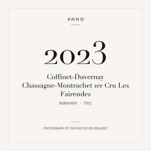 Coffinet-Duvernay Chassagne-Montrachet 1er Cru Les Fairendes 2023 0,75l from Burgundy — ANNO vintage card; photograph of the actual bottle available on request