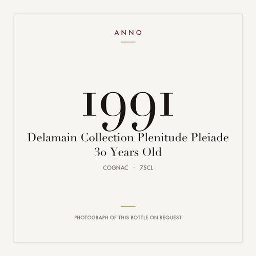 Delamain Collection Plenitude Pleiade 30 Years Old 1991 0,75l from Cognac — ANNO vintage card; photograph of the actual bottle available on request