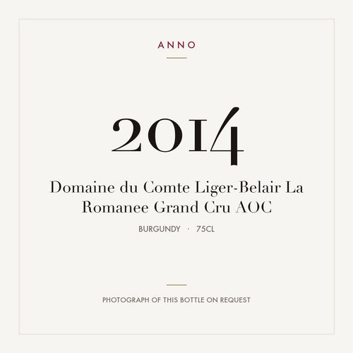 Domaine du Comte Liger-Belair La Romanee Grand Cru 2014 AOC 0,75l, Bourgogne — ANNO-årgangskort; foto af den faktiske flaske på forespørgsel