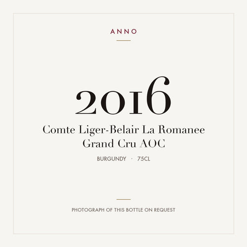 Comte Liger-Belair La Romanee Grand Cru 2016 AOC 0,75l, Borgoña — tarjeta de añada ANNO; foto de la botella real disponible bajo petición
