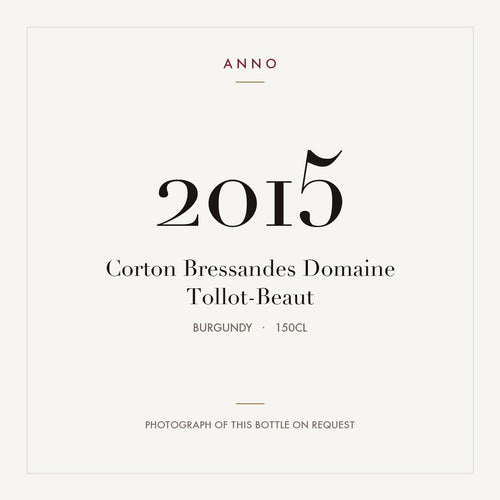 Domaine Tollot-Beaut Corton Grand Cru Bressandes 2015 AOC 1,5l — tarjeta de añada ANNO; foto de la botella real disponible bajo petición