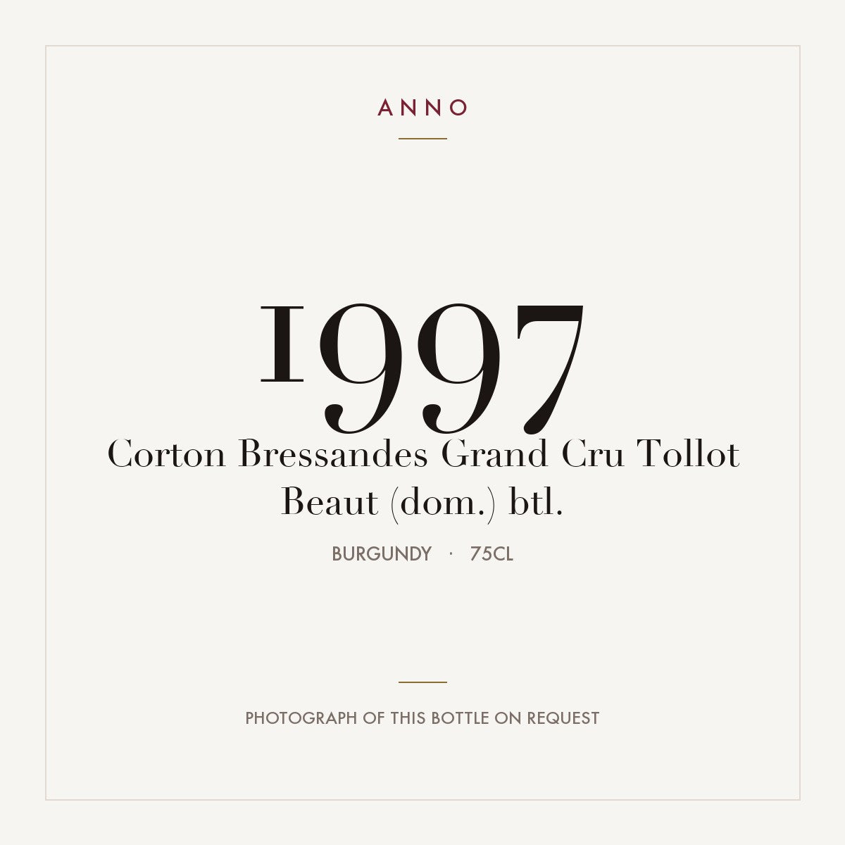 Tollot-Beaut Corton Grand Cru Bressandes 1997 AOC 0,75l — ANNO vintage card; photograph of the actual bottle available on request