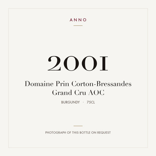Domaine Prin Corton-Bressandes Grand Cru 2001 AOC 0,75l from Burgundy — ANNO vintage card; photograph of the actual bottle available on request