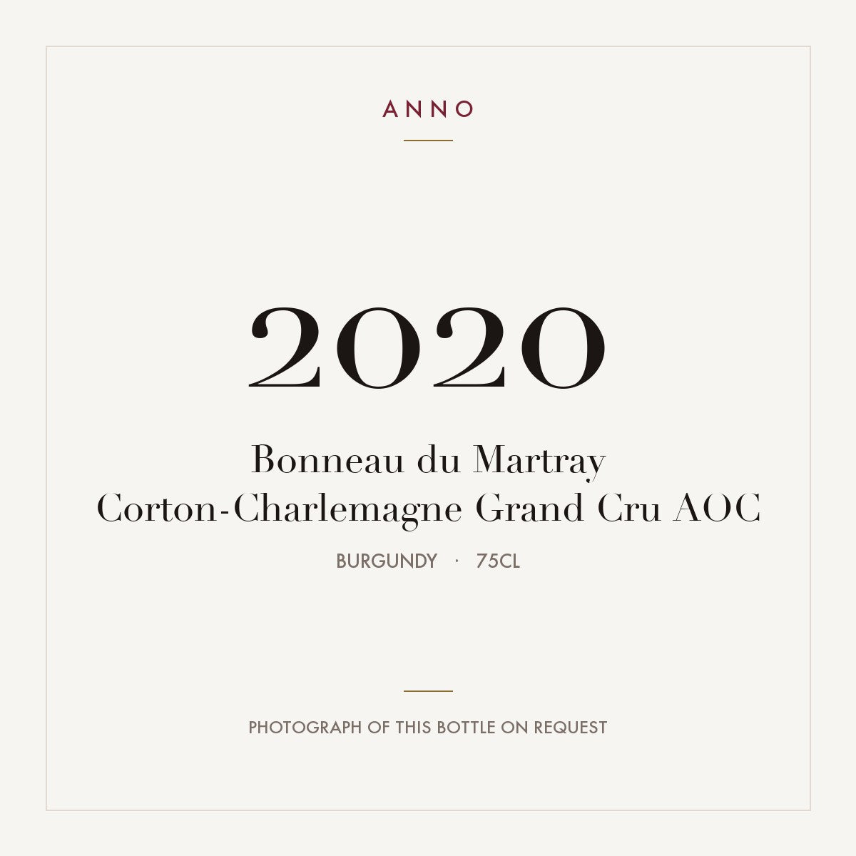 Bonneau du Martray Corton-Charlemagne Grand Cru 2020 AOC 0,75l from Burgundy — ANNO vintage card; photograph of the actual bottle available on request