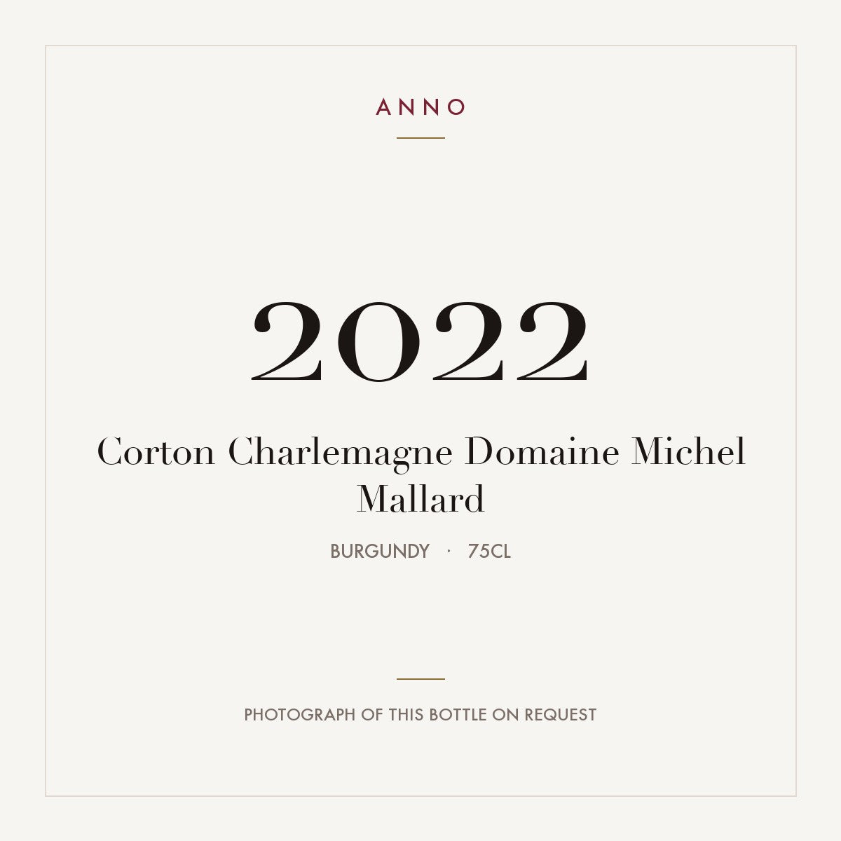 Domaine Michel Mallard Corton-Charlemagne Grand Cru 2022 AOC 0,75l — ANNO vintage card; photograph of the actual bottle available on request