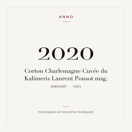 Laurent Ponsot Corton-Charlemagne Grand Cru Cuvee du Kalimeris 2020 AOC 1,5l — carte millésime ANNO ; photo de la bouteille réelle disponible sur demande