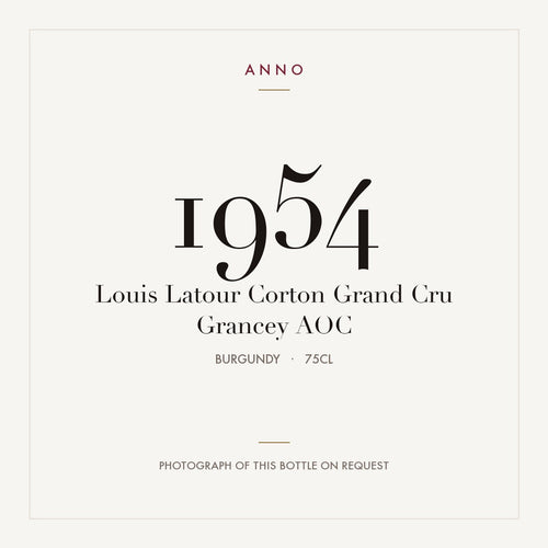 Louis Latour Corton Grand Cru Grancey 1954 AOC 0,75l from Burgundy — ANNO vintage card; photograph of the actual bottle available on request