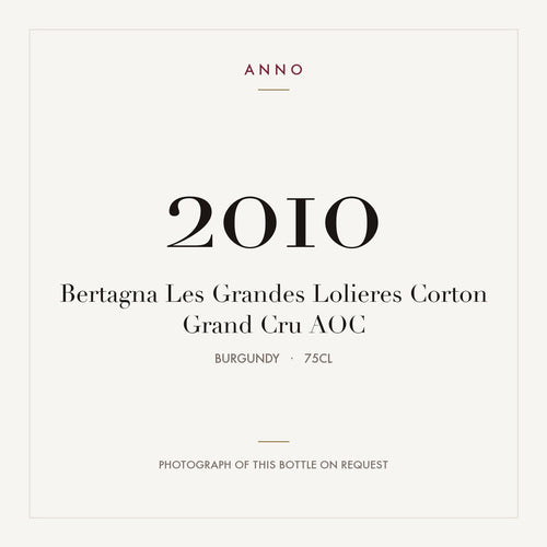 Bertagna Les Grandes Lolieres Corton Grand Cru 2010 AOC 0,75l from Burgundy — ANNO vintage card; photograph of the actual bottle available on request
