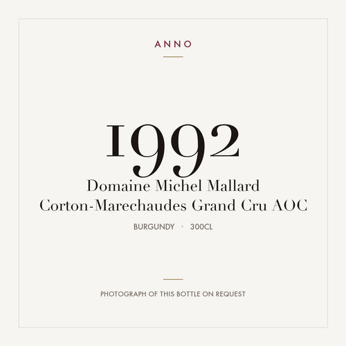 Domaine Michel Mallard Corton-Marechaudes Grand Cru 1992 AOC 3l from Burgundy — ANNO vintage card; photograph of the actual bottle available on request