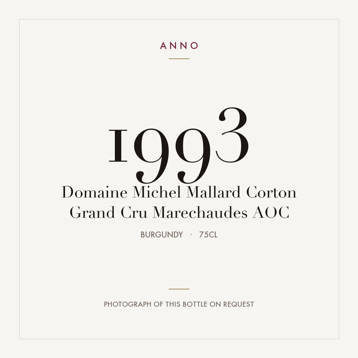 Domaine Michel Mallard Corton Grand Cru Marechaudes 1993 AOC 0,75l from Burgundy — ANNO vintage card; photograph of the actual bottle available on request