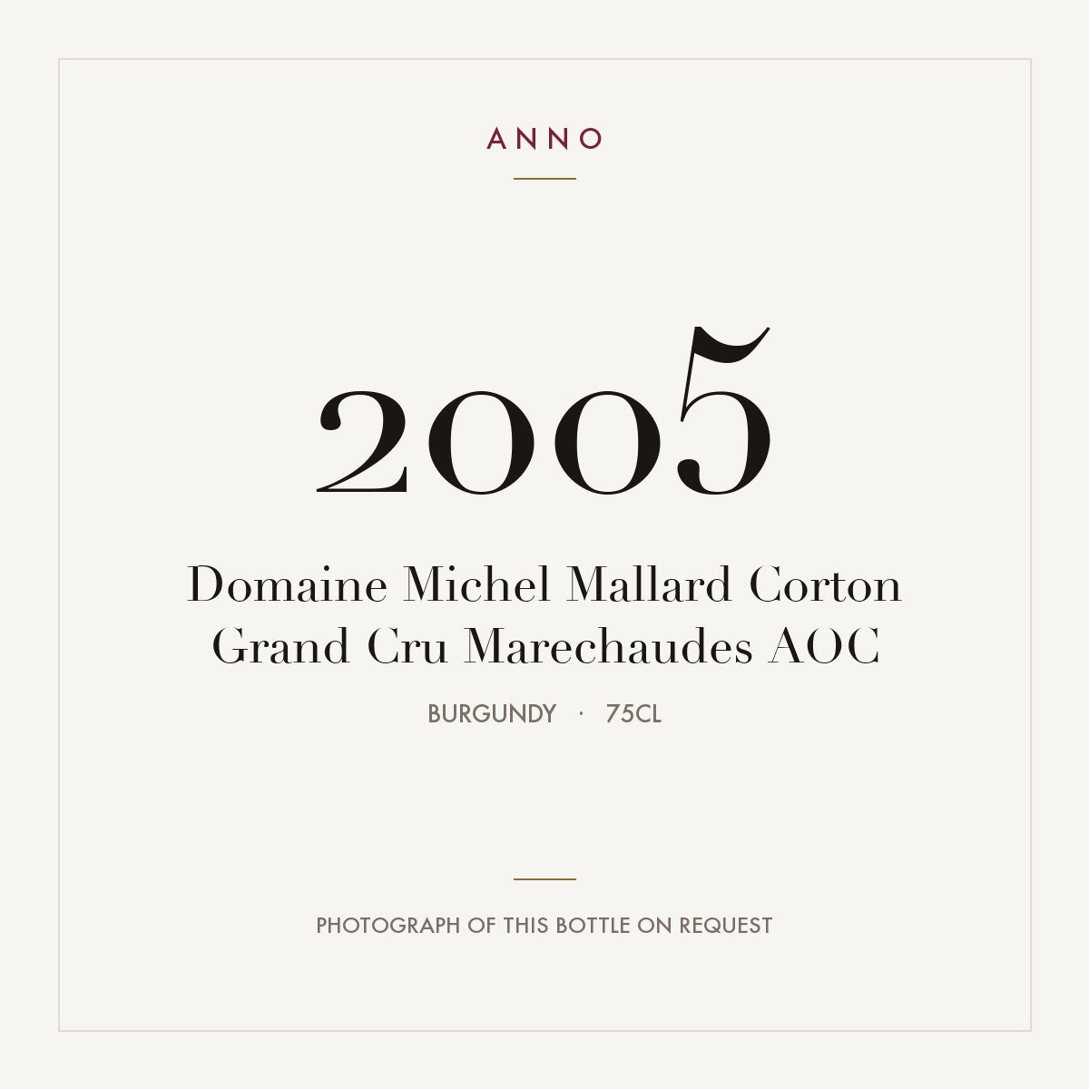 Domaine Michel Mallard Corton Grand Cru Marechaudes 2005 AOC 0,75l from Burgundy — ANNO vintage card; photograph of the actual bottle available on request