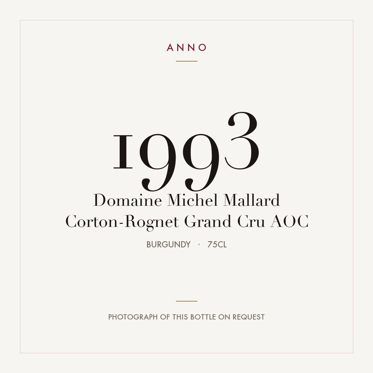 Domaine Michel Mallard Corton-Rognet Grand Cru 1993 AOC 0,75l from Burgundy — ANNO vintage card; photograph of the actual bottle available on request