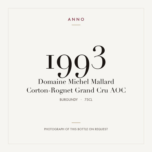 Domaine Michel Mallard Corton-Rognet Grand Cru 1993 AOC 0,75l from Burgundy — ANNO vintage card; photograph of the actual bottle available on request