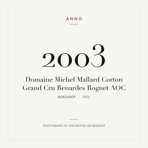 Domaine Michel Mallard Corton Grand Cru Renardes Rognet 2003 AOC 0,75l from Burgundy — ANNO vintage card; photograph of the actual bottle available on request