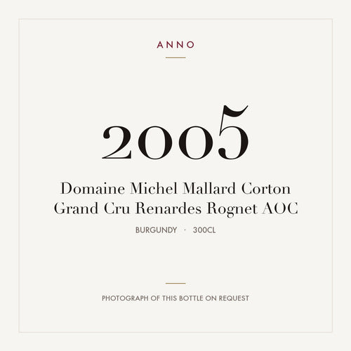 Domaine Michel Mallard Corton Grand Cru Renardes Rognet 2005 AOC 3l from Burgundy — ANNO vintage card; photograph of the actual bottle available on request